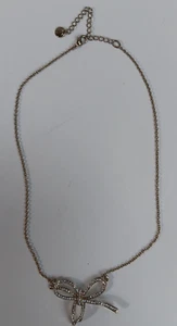 TALBOTS Necklace Silver Tone Chain with Rhinestone Bow Pendant 18 inch - Bild 1 von 7