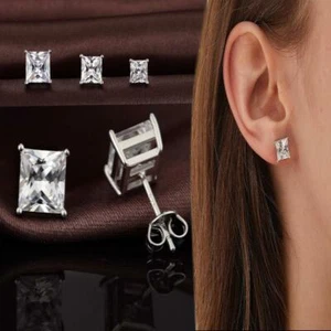 Royal Princess Diamond Cut Stainless Steel Square Austrian Crystal Stud Earrings - Picture 1 of 12