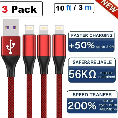 3 Pack Fast Charger USB Cable For iPhone 7 8Plus iPhone 8 11 12 13 14 Pro Max XR - Image 1 of 4