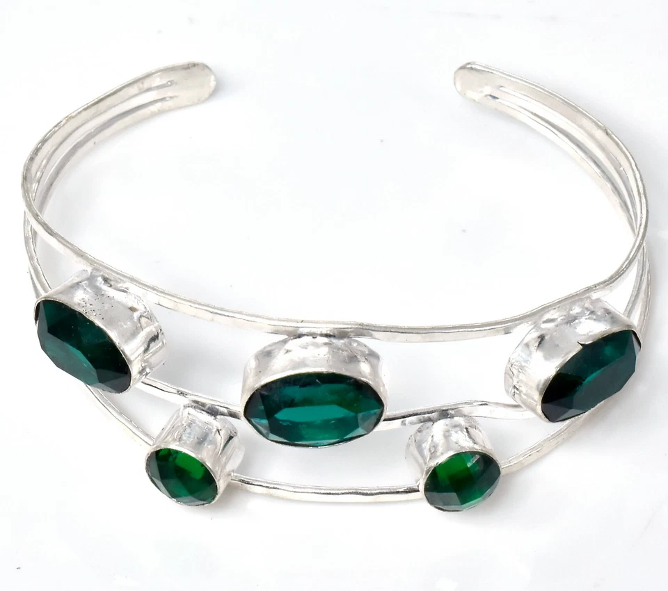 Brazalete de joyería de plata de ley 925 hecho a mano con piedras preciosas de diopsido cromado talla 7-8 Foto 1 de 1