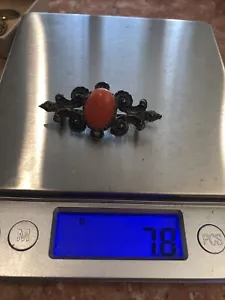 Vintage sterling silver brooch with orange stone 7.8 g - Picture 1 of 5