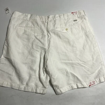 IZOD Linen Blend Mens 40 White 9.5" Inseam Flat Front NWT - Image 1 of 4