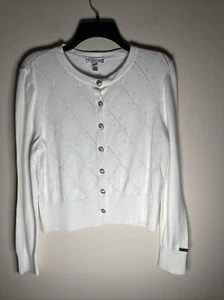 ST JOHN Sport cardigan Women’s Sweater White W/ Pearlized Logo Buttons *READ* S - Picture 1 of 10