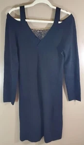 Maurices Black Cold Shoulder Lace Accent Long Sleeve Sweater Mini Dress Sz M - Picture 1 of 9