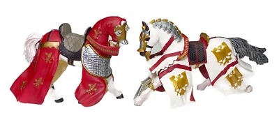 2 Caballos de Guerra Medievales Renacimiento Justing Destrier Estatuilla Juguete Fantasía Papo Foto 1 de 4