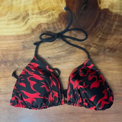 复古 90 年代 Y2K 女式沐浴套装上衣火焰女式大号黑色红色比基尼 — 第 1/4 张图片