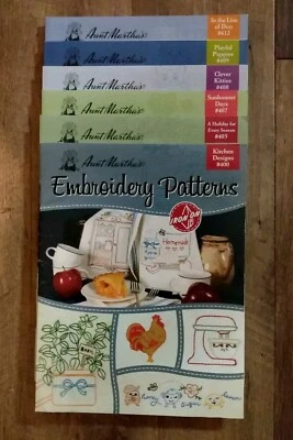 Lot of 6 Vintage Aunt Martha's Embroidery Iron On Transfer Pattern Books NOS - Image 1 of 4