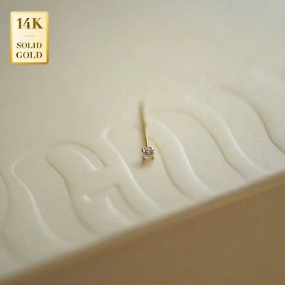 14K 真纯金单 CZ 鱼尾鼻钉微型单鼻孔 24 号 — 第 1/4 张图片