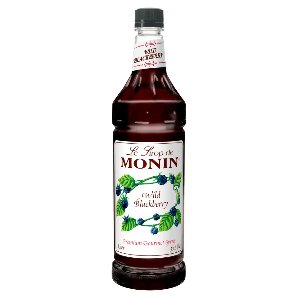 Jarabe con sabor a mora silvestre confitado Monin, botella de plástico (1 litro, paquete de 4) Foto 1 de 1