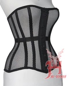Corsé extremo de malla negra entrenador de cintura deshuesado sobre busto de acero resistente - Imagen 1 de 5