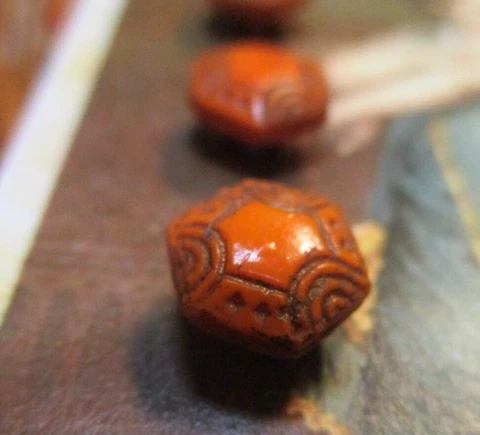 Set of 4~Vintage Tiny 3/8” hand Painted  orange deco glass  Buttons ~NOS Cover