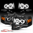 2007-2014 Ford Expedition Halo LED Black Projector Headlights Pair
