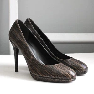 Stuart Weitzman Soft Leather Platform Black Brown Heels Pumps Round Toe Size 8.5 - Picture 1 of 8