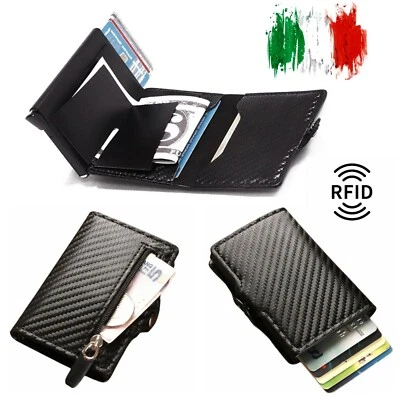 Porta Carte di Credito Rfid Slim Portafoglio Uomo  Slim Verticale Pelle PU - Immagine 1 di 4