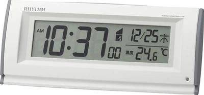 RHYTHM Alarm Clock Radio Clock Dark Automatic Light White 6.7x16x4.5cm - Image 1 of 4