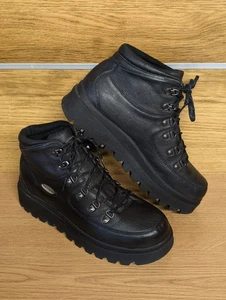 Skechers Shindigs Platform Shoes Boots Black Leather Size UK 8 U.S 11 Goth Wedge - Picture 1 of 15