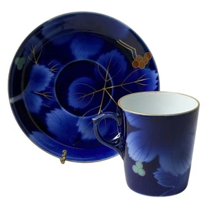 Fukagawa Seiji Arita TEA CUP & SAUCER SET Demitasse Blue Gold Grape Bone China - Picture 1 of 8