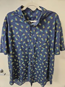George Shirt Mens XXL Blue Pineapple Button Up Short Sleeve Classic Fit Beach - Picture 1 of 7