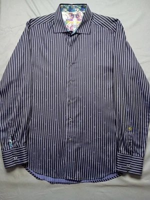 Robert Graham Men’s Large Button Up L/S Classic Fit Black Stripe Diamond Shapes - Image 1 of 4