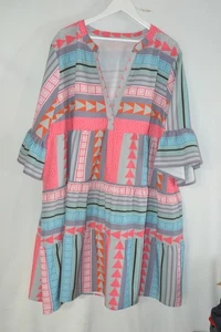 mujer multicolor manga 3/4 vestido corto/top largo talla 5XL/UK 24 - Imagen 1 de 3