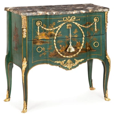 Very Fine French Louis XV Style Green Chinoiserie Commode Chest of Drawers - Image 1 of 4