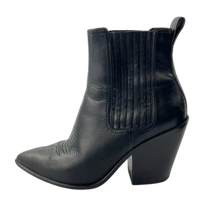 Botas al tobillo Loeffler Randall Kali de cuero negras con tacones en bloque punta talla 8 Foto 1 de 4