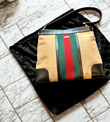 Gucci Vintage Sherry Web Leather & Canvas Shoulder Bag - Excellent Condition - Image 1 of 4