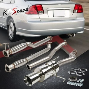 4'' Round Double Walled Muffler Tip Catback Exhaust for 01-05 Honda Civic DX/LX - Picture 1 of 5