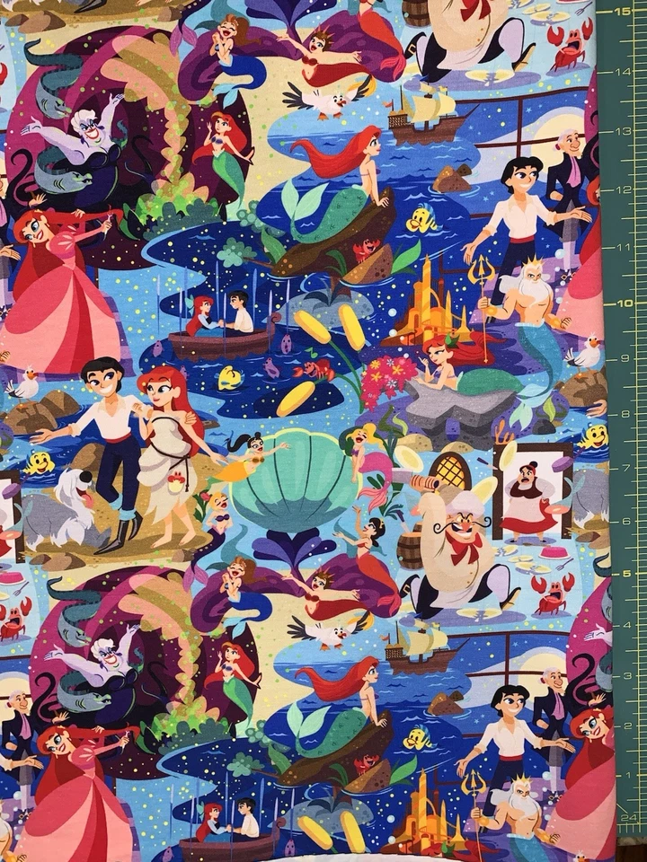 Disney Ariel The Little Mermaid Scenes Custom Fabric Fat Quarter 18”x28” Spandex - Image 1 of 1