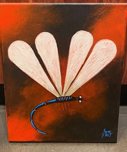 Pintura al óleo sobre lienzo Kym Hart (1963-) libélula (rojo, azul, rosa) 25 x 20 cm. - Imagen 1 de 5
