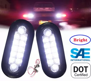 2 Oval Oblong 6" LED BACK-UP REVERSE FOG WHITE LIGHT Grommet, Plug Truck Trailer - Picture 1 of 8