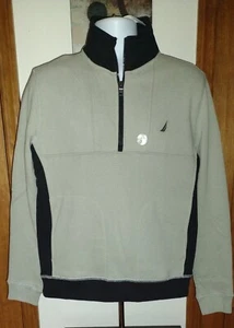NWT Nautica Men's Pullover Quarter Zip Sweatshirt Pocket Grey & Black Size XS - Picture 1 of 4