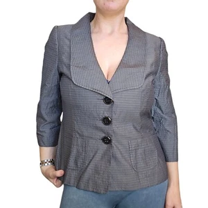 Classiques Entier Blazer Gray Striped Cotton Silk Big Buttons 3/4 Sleeve Career - Picture 1 of 11