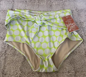 Kortni Jeane High Waist M Lime Dots Tie Up Front Swim Bottoms Bikini Q2 - Picture 1 of 4