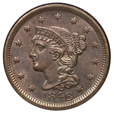 1846 N-18 NGC MS 64 BN Small Date Braided Hair Large Cent Coin 1c - Image 1 of 4