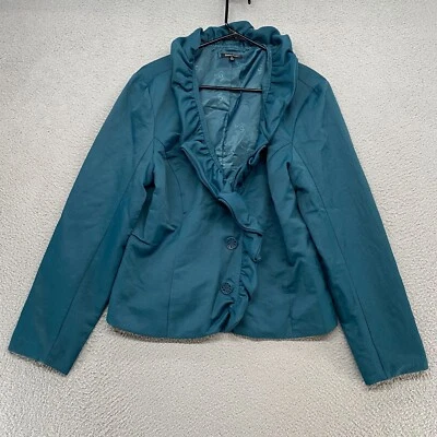 Chaqueta Samuel Dong para mujer XL verde azulado cuello con volantes vanguardia artística boho años 90 Foto 1 de 4