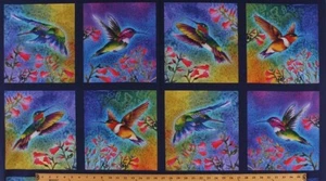 23.5" X 44" Panel Hummingbirds Birds Flowers Digital Cotton Fabric Panel D567.78 - Picture 1 of 1