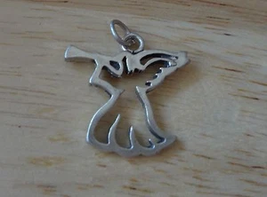 Sterling Silver 21x23mm Outline of Angel Playing a Horn Charm - Picture 1 of 4