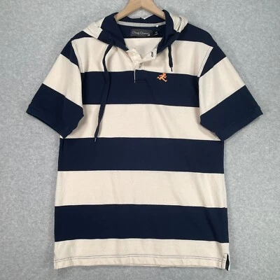 Play Cloths Polo Shirt  XL Blue White Striped Short Sleeve Hooded Preppy Rugby - Image 1 of 4