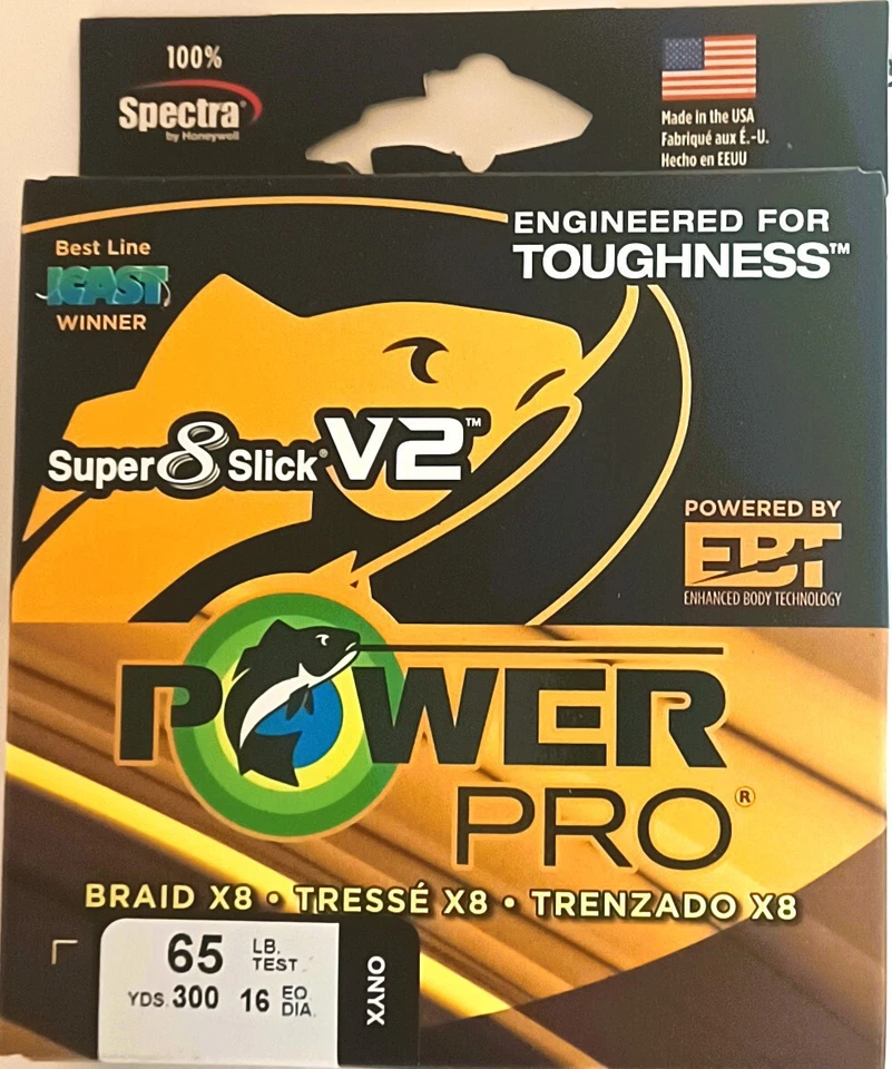 Línea de pesca Power Pro trenzada 65# prueba 300 yardas ónix 100 % espectros hecha en EE. UU. Foto 1 de 1