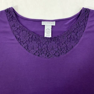 Plus Catherines Top Purple Scoop Neck with Lace Detail 3/4 Sleeve 3X 26/28W - Picture 1 of 8