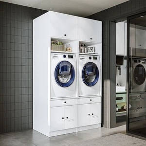 Roomart  Waschmachinen Doppelschrank, mit Ausziehbrett, HBT: 230 x134x67 cm - Bild 1 von 34