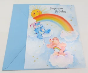 Tarjeta de felicitación vintage de cumpleaños CARE BEARS 1984 en relieve 100 tipos de felicidad - Imagen 1 de 9