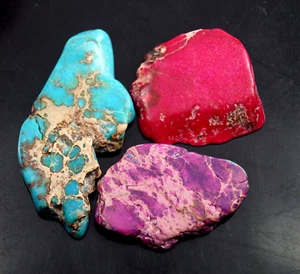 Lastra turchese turchese certificata GIE colore misto naturale 139,95 ct 3 pezzi pietra preziosa sciolta - Foto 1 di 5
