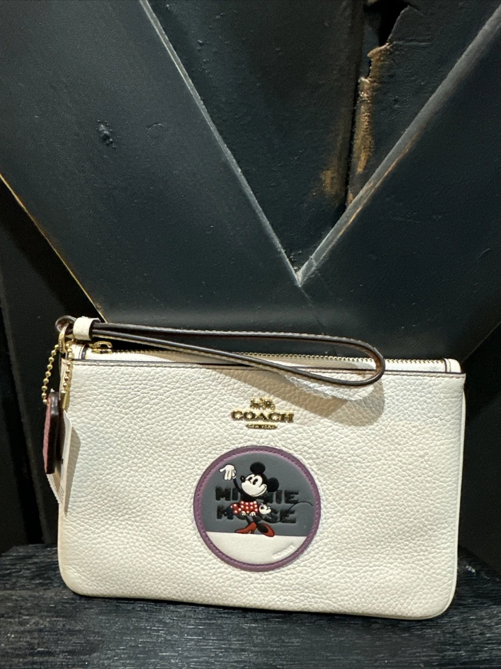 Coach X Disney Minnie Mouse Patch Wristlet Chalk 37545B