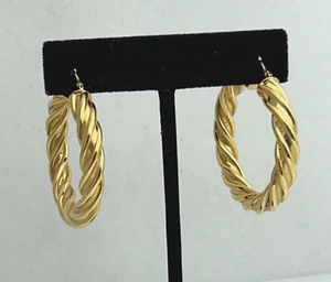 Milor Italy Yellow Gold Plate on Bronze Twisted Hoop Earrings 1 1/2" - Picture 1 of 4