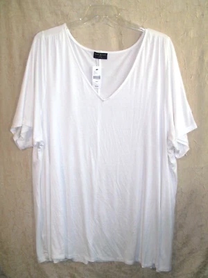 Camiseta Lane Bryant Talla Grande 30/32 Blanca Acanalada Hombro Manga Corta Columpio Cuello en V Foto 1 de 4