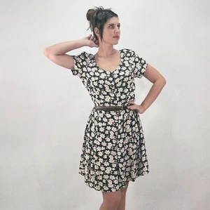 90s Vintage Wide Leg Romper L Daisy Ditsy Grunge Floral Button-Up Jumpsuit - Picture 1 of 10