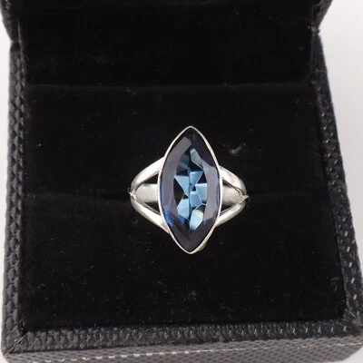 London Blue Topaz Gemstone 925 Sterling Silver Handmade Jewelry Ring Gift - Image 1 of 3