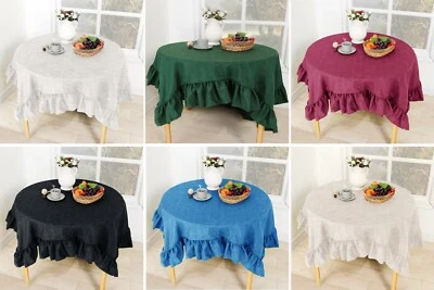 CASTLE SELECTION Decorator Ruffled Tablecloth Dining and Banquet Rustic Style Linen Solid Color
